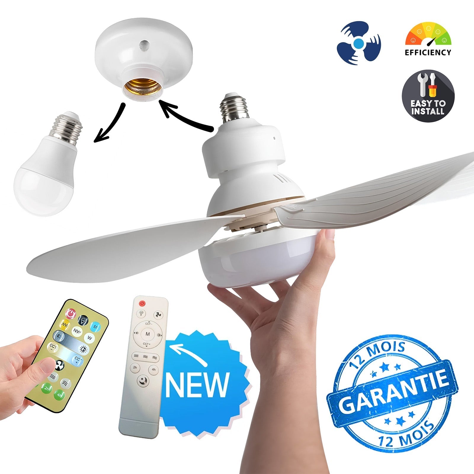 Ventilateur avec Lampe - Adaptable sur Toutes les Douilles